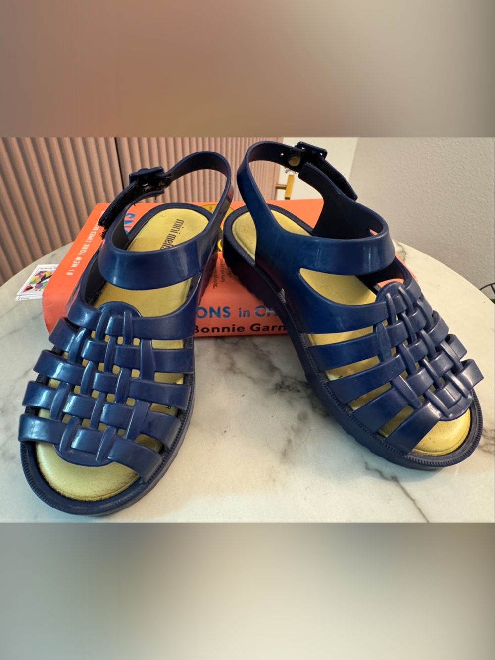 EU-Mini Melissa Francxs Kids Navy Blue Yellow Woven Jelly Sandals US 10 EU 28/29